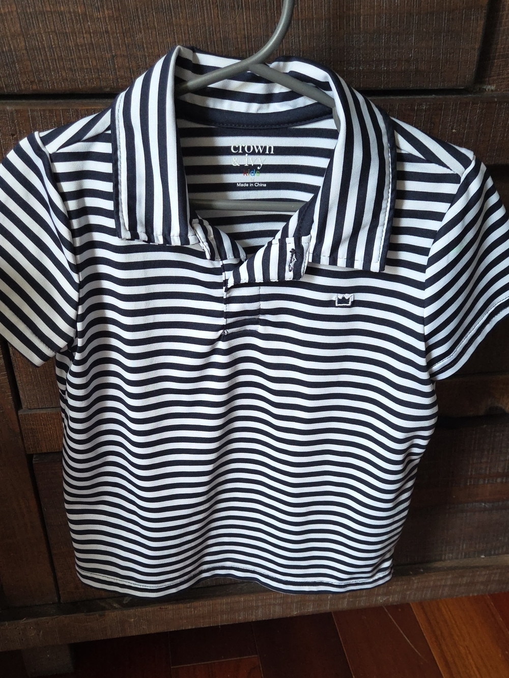 crown & ivy Black and White Striped Polo for Kids